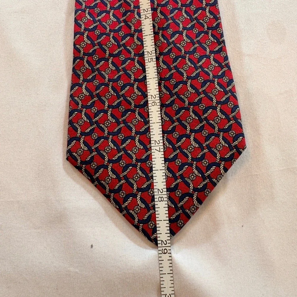 Claybrooke Silk Necktie Men Red Navy Geometric Rope Pattern Classic Business Tie